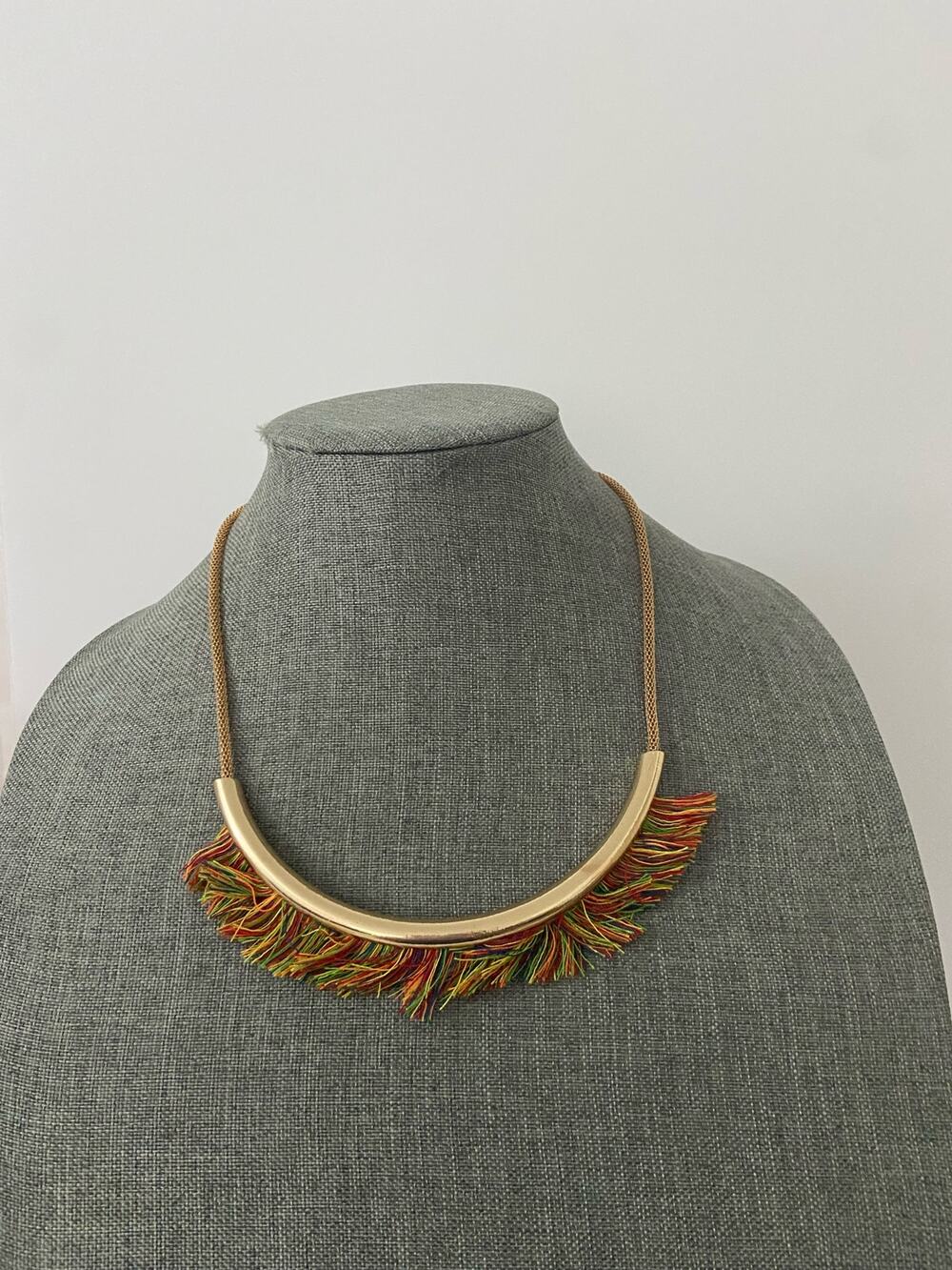 Colorful bib necklace gold tone